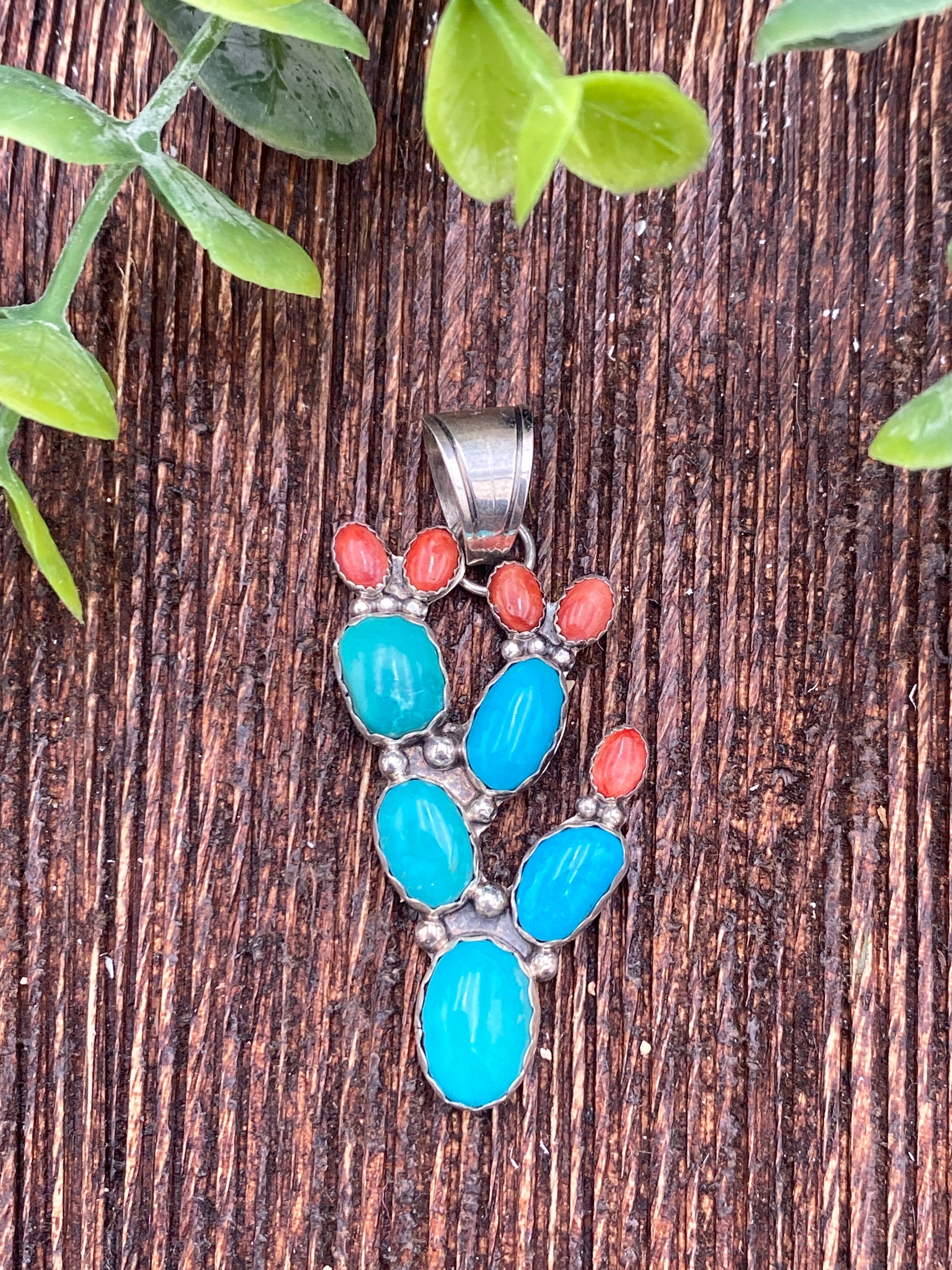 Nocona Sterling Cactus Pendant - Turquoise & Spiny