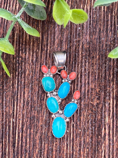 Nocona Sterling Cactus Pendant - Turquoise & Spiny