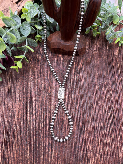 Katie Varied Navajo Loop Necklace With Flower Stamped Rectangle Bead - 16"