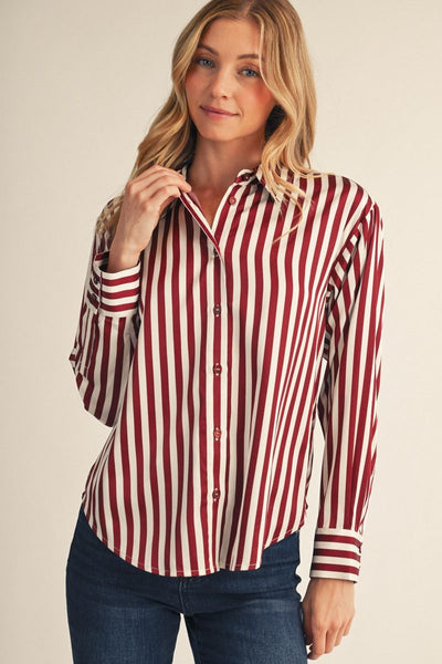 Farrah Long Sleeve Striped Button Front Blouse