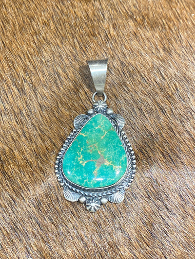 Ada Sterling Framed Green Turquoise Teardrop Pendant