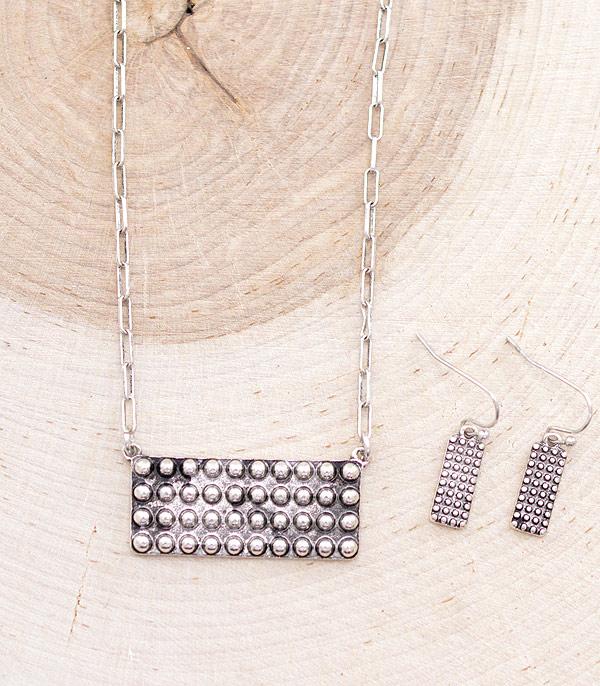 Cooper Fashion Link Chain With Raised Dot Bar Pendant & Earrings