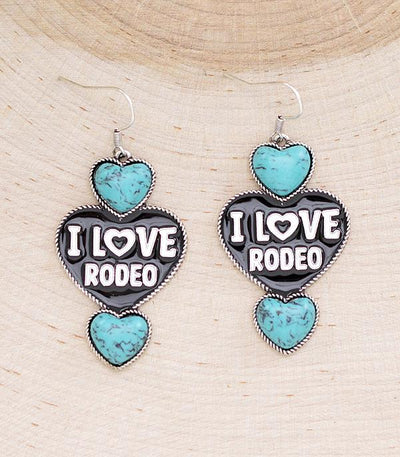turquoise & black I love rodeo earrings