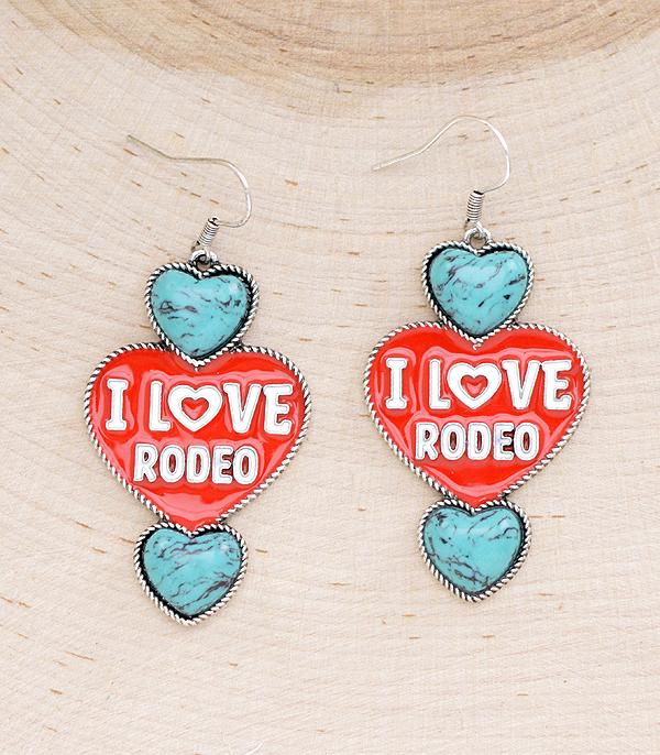 turquoise & red I love rodeo earrings