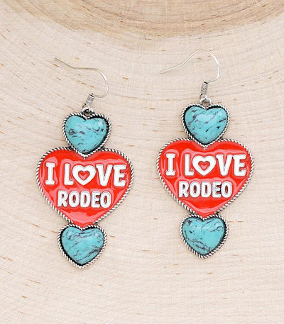 turquoise & red I love rodeo earrings