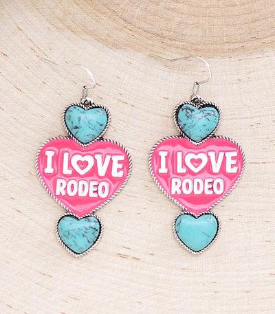 turquoise & pink I love rodeo earrings