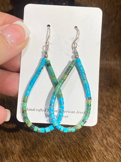 Shondra Blue & Green Turquoise Heishi Teardrop Earrings - 2.5"