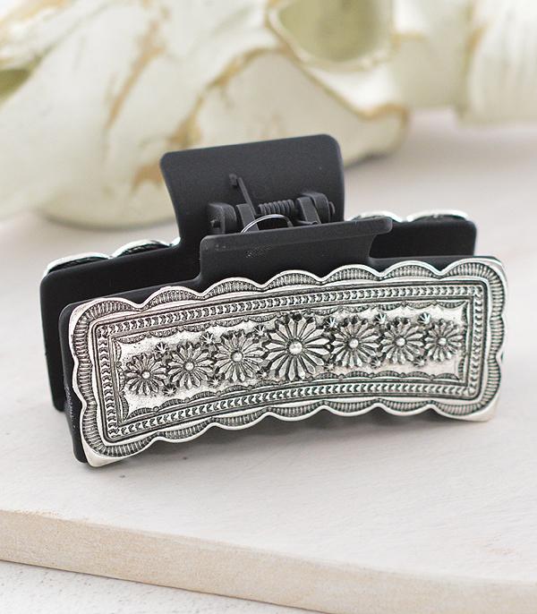 Fashion Silver Scalloped Flower Concho Hair Claw Clip - 3.25"