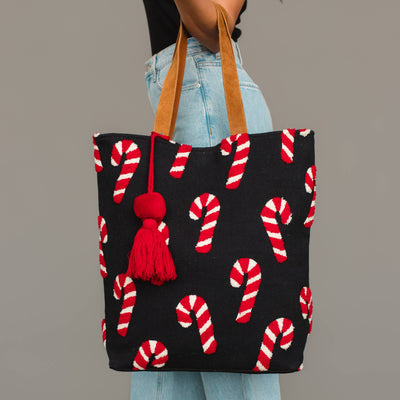 Navy Candy Cane Tote