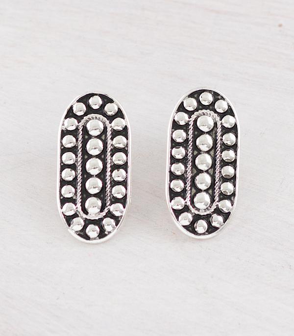 Blayne Fashion Silver Studded Oval Earrings