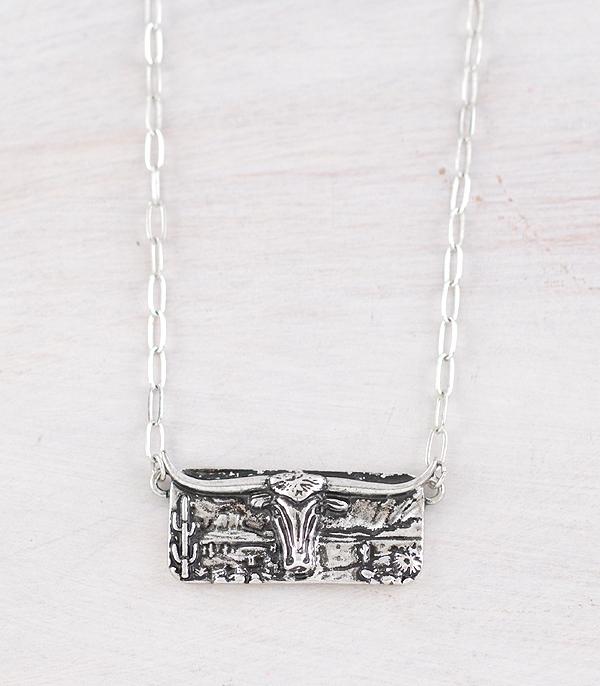 Hamilton Fashion Silver Longhorn Bar Necklace - 18"