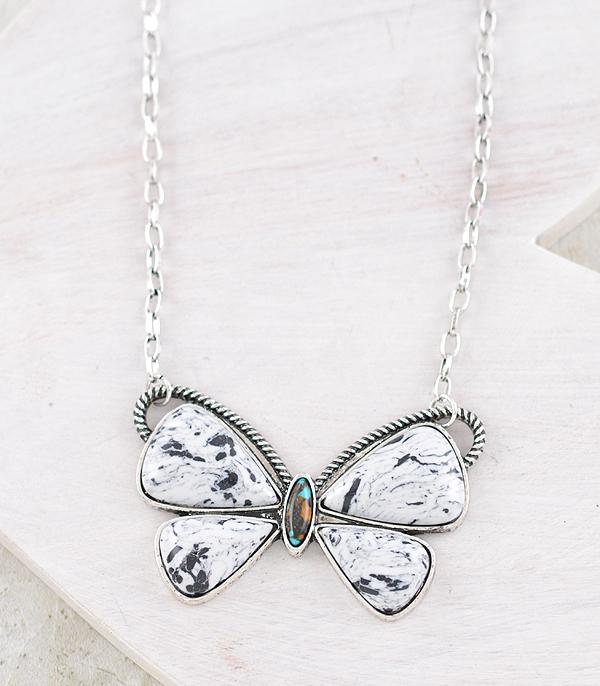 Elliot Fashion White Buffalo/Turquoise Butterfly Necklace - 18"