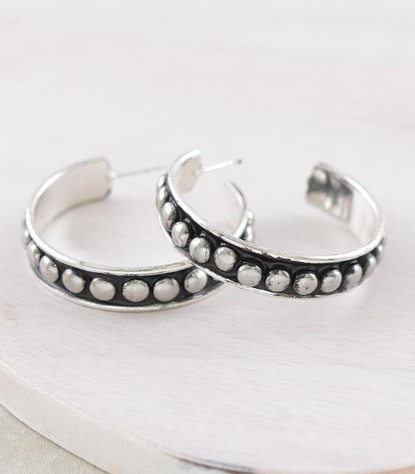 Nola Fashion Silver Studded Hoop Earrings - 1.6"