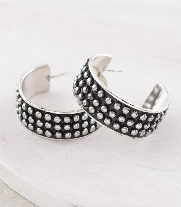 Betty Fashion 3 Row Silver Studded Hoop Earrings - 1.5"