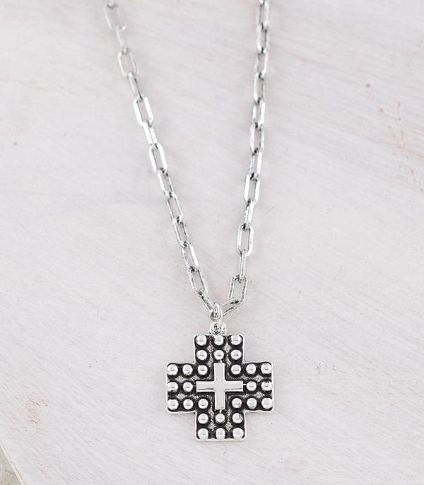 Wallen Fashion Studded Cross Necklace - 18"