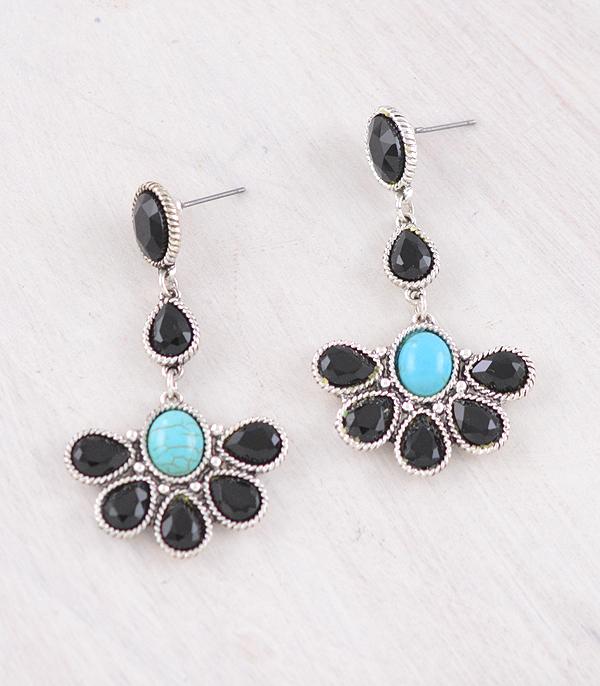 Mira Fashion Black & Turquoise Chandelier Earrings