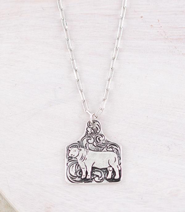 Double J Fashion Silver Tooled Farm Tag Necklace