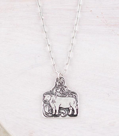 Double J Fashion Silver Tooled Farm Tag Necklace