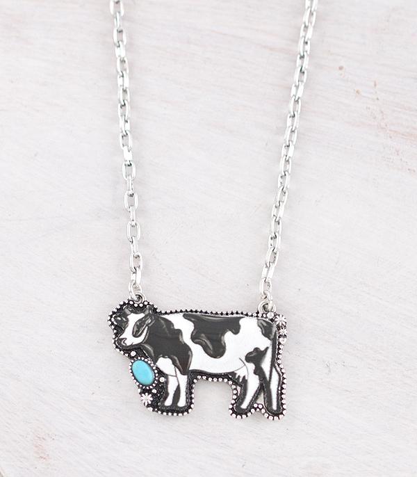 Fodder Painted Cow Fashion Necklace - Silver