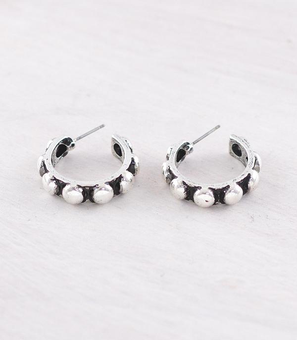 Griffin Fashion Silver Studded Hoop Earrings - .85"