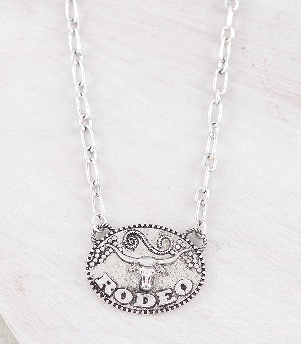 rodeo Steer silver necklace on white background