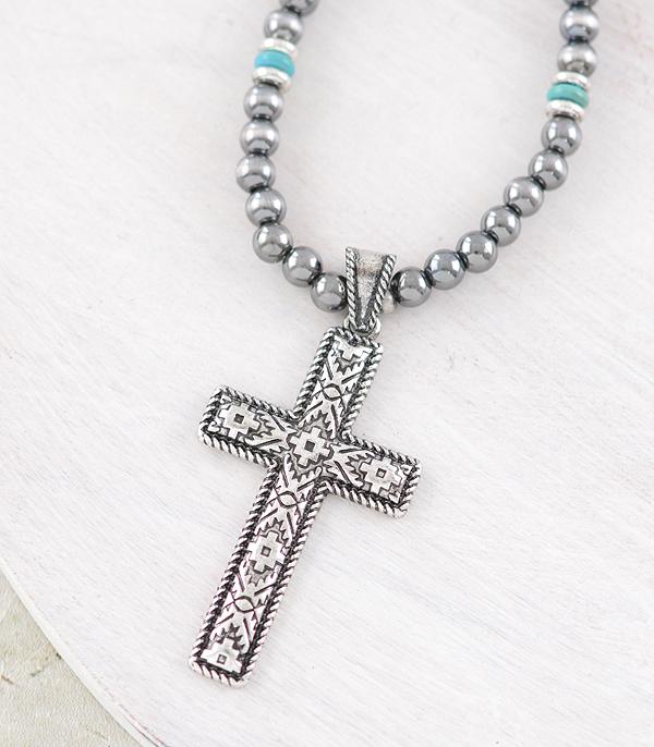 Brittany Fashion Navajo Bead Stamped Cross Necklace