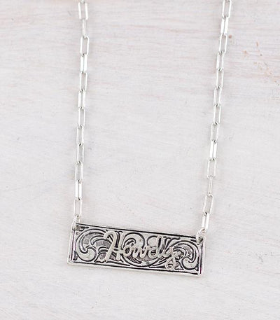 Rodeo Fashion Silver Tooled Howdy Bar Necklace - 18"