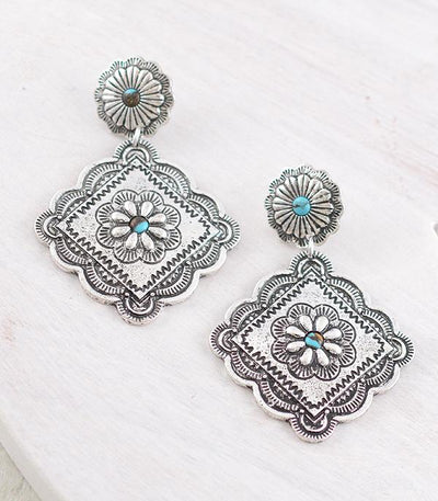 Libby Concho Post Stamped Diamond Earrings - Turquoise