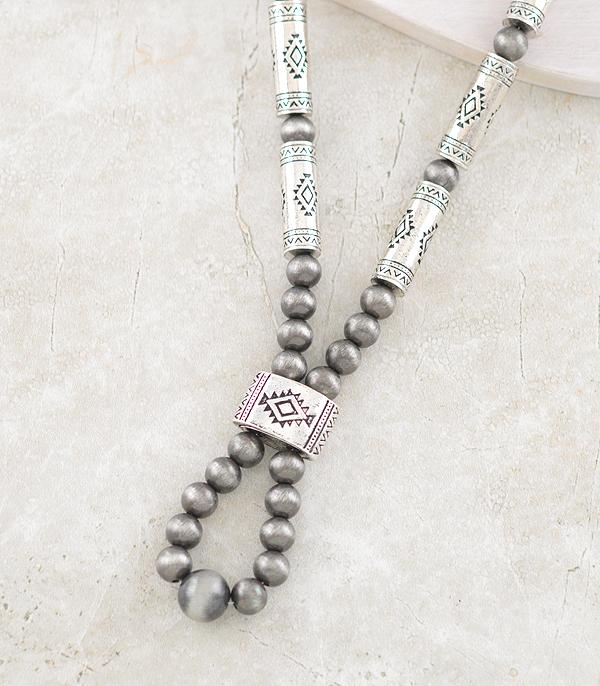 Panem Stamped Barrel Bead Loop Necklace