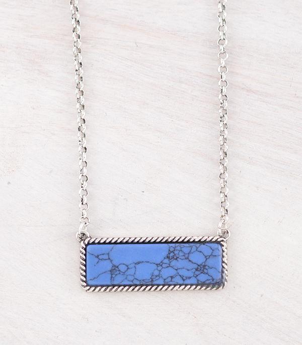 Necklace with a blue stone pendant on a white background