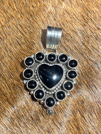 Maxi Sterling Onyx Cluster Heart Pendant