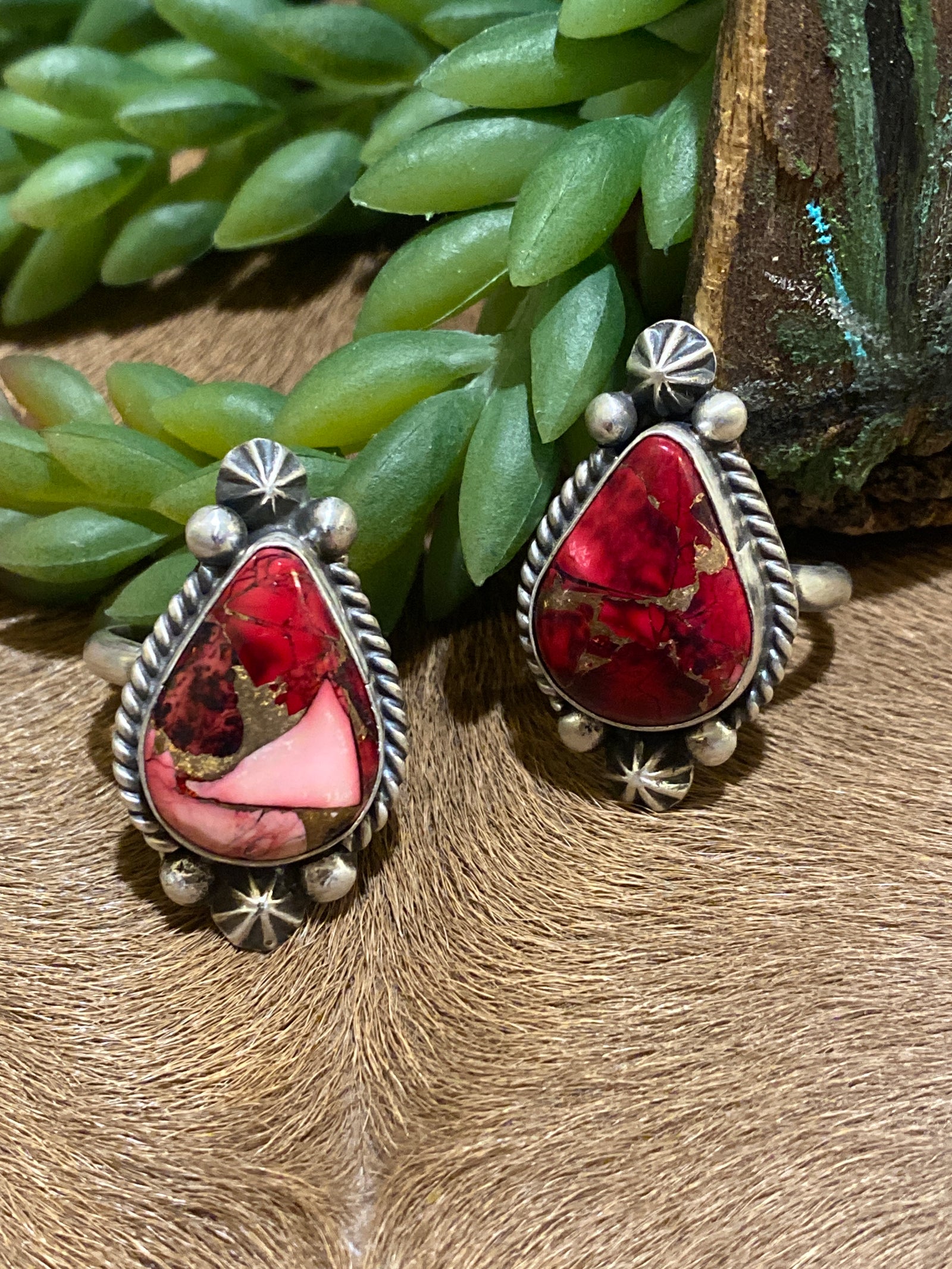 Western Hills Roped Sterling Burst Dahlia Rose Teardrop Ring - Adj