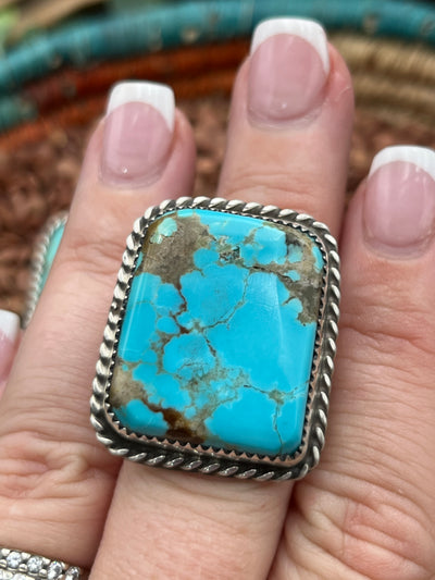 Fillmore Roped Sterling Turquoise Rectangle Ring - Adjustable