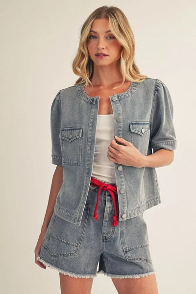 Embroidered Horse Denim Short Sleeve