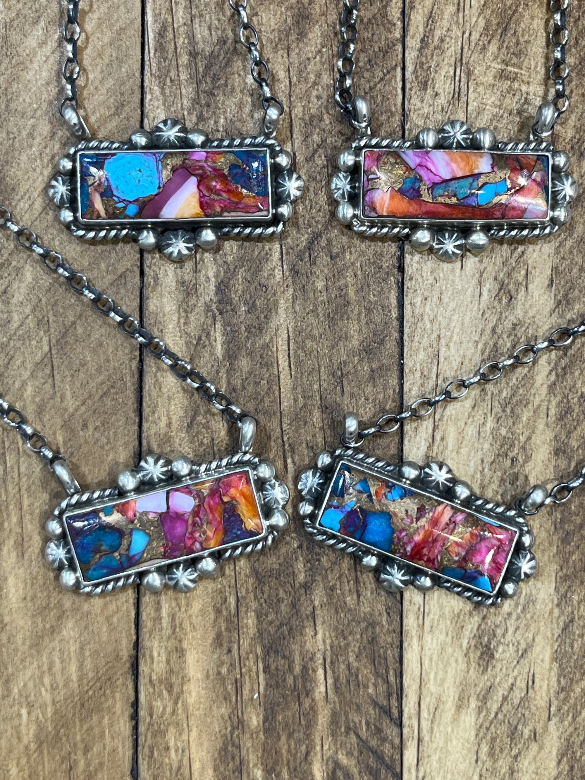 Quinn Burst Surround Sterling Orange Dahlia Bar Necklace - 16"