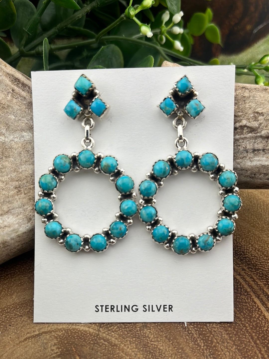 Kingman Turquoise Drop Hoop Earrings