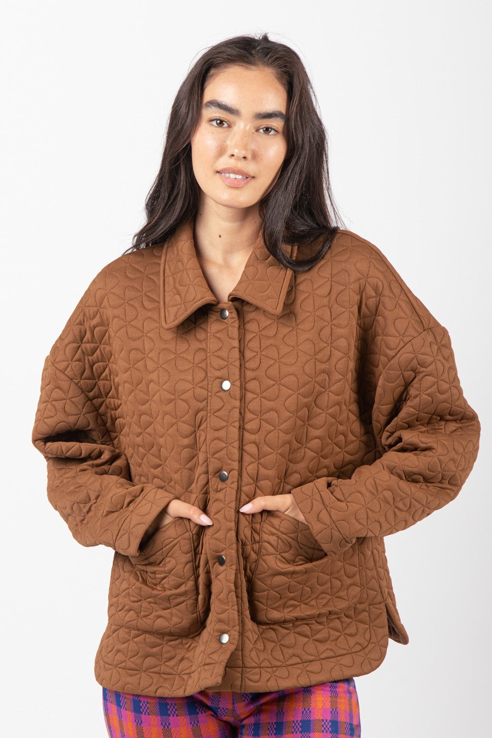 Quilted Solid Knit Oversized Casual Shacket Jacket