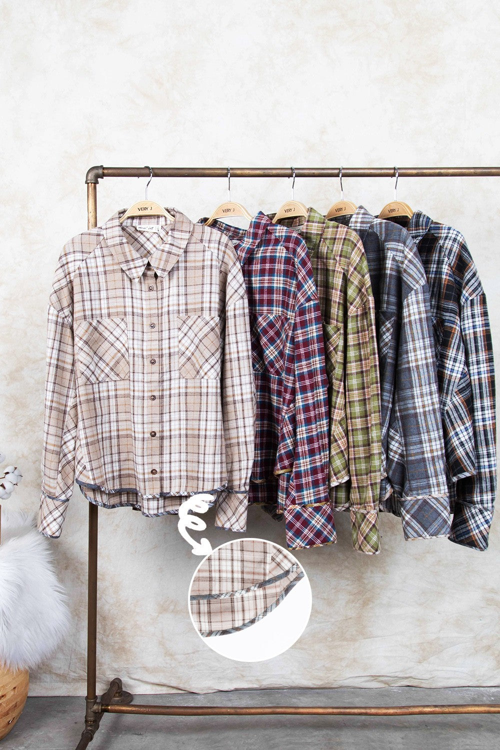 Cuff Detail Plaid Oversized Button Up Shirt