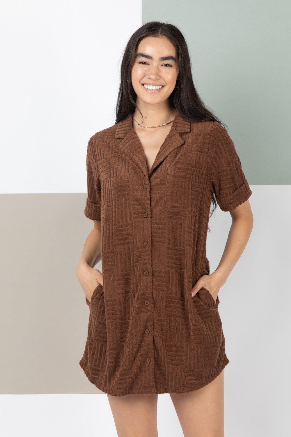 Textured Knit Casual Oversized Mini Dress