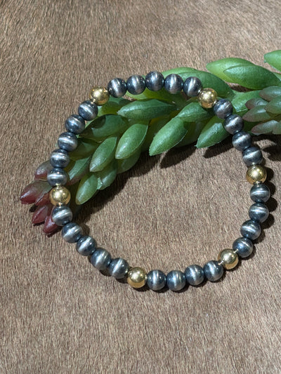 Lindale Navajo Pearl & Gold Bead Stretch Bracelets 6/8mm