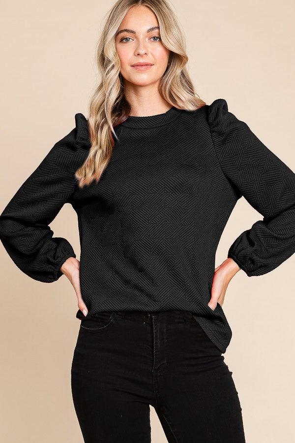 Textured Puffed Sleeve Blouse