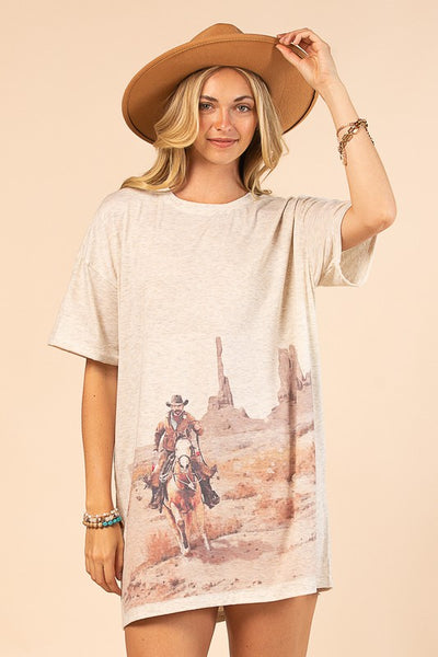 Cowboy Graphic Short Sleeve T-Shirt Dress