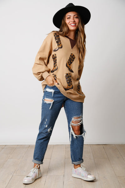Western Sequin Boot Pullover