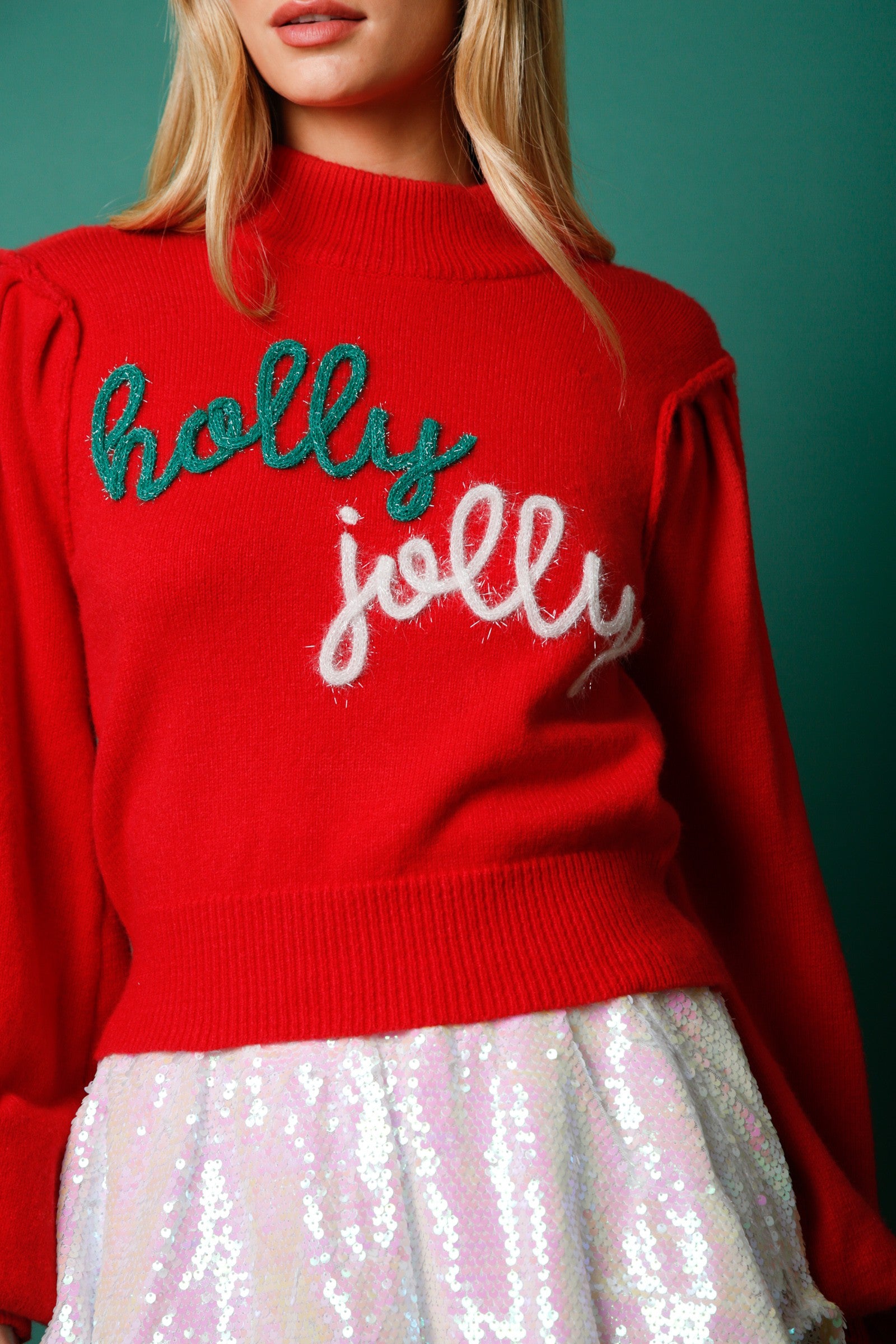 'Holly Jolly' Lurex Embroidery Sweater