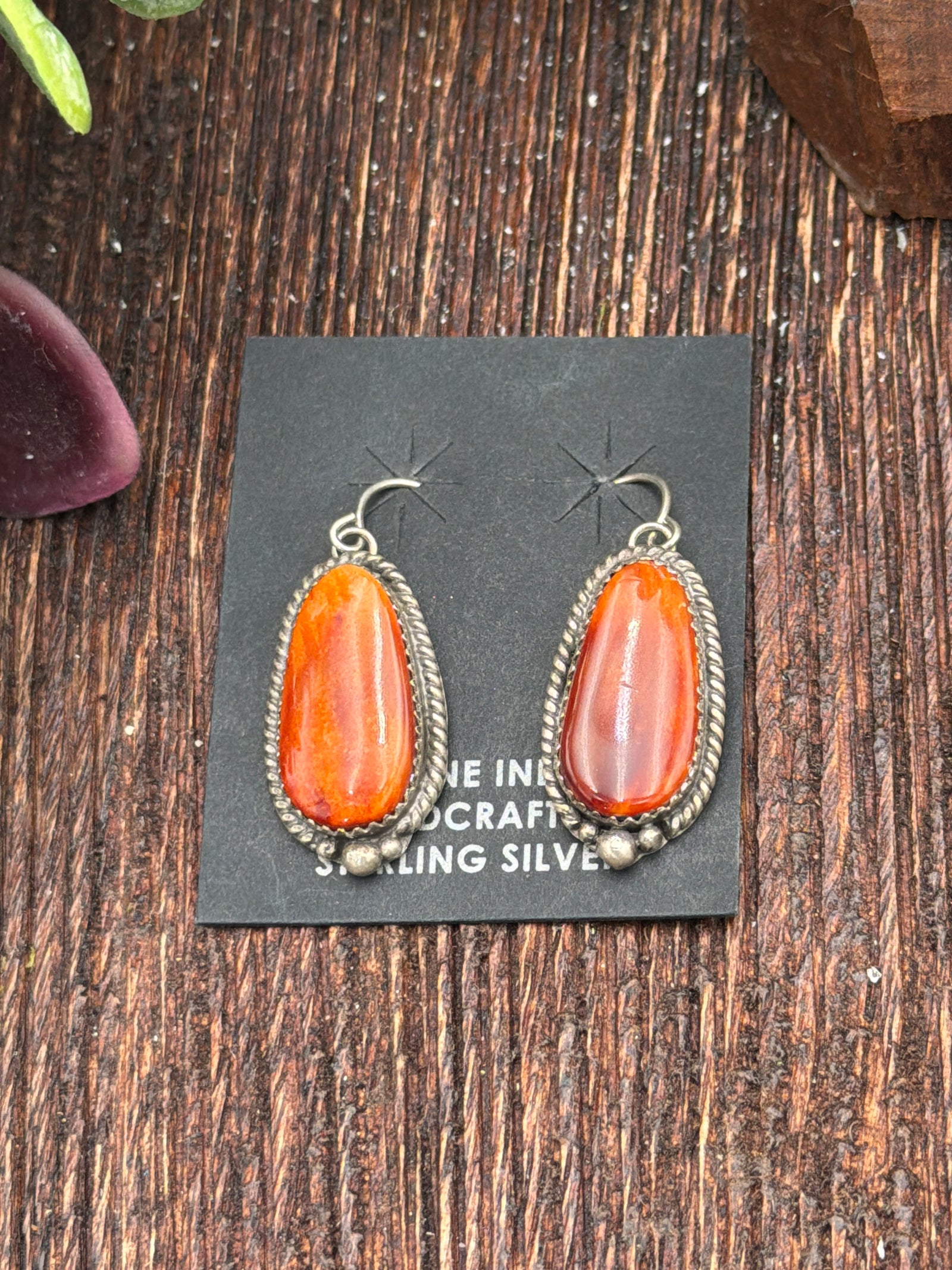 Finn Sterling Fish Hook Orange Spiny Earrings With Lower Bead Detail