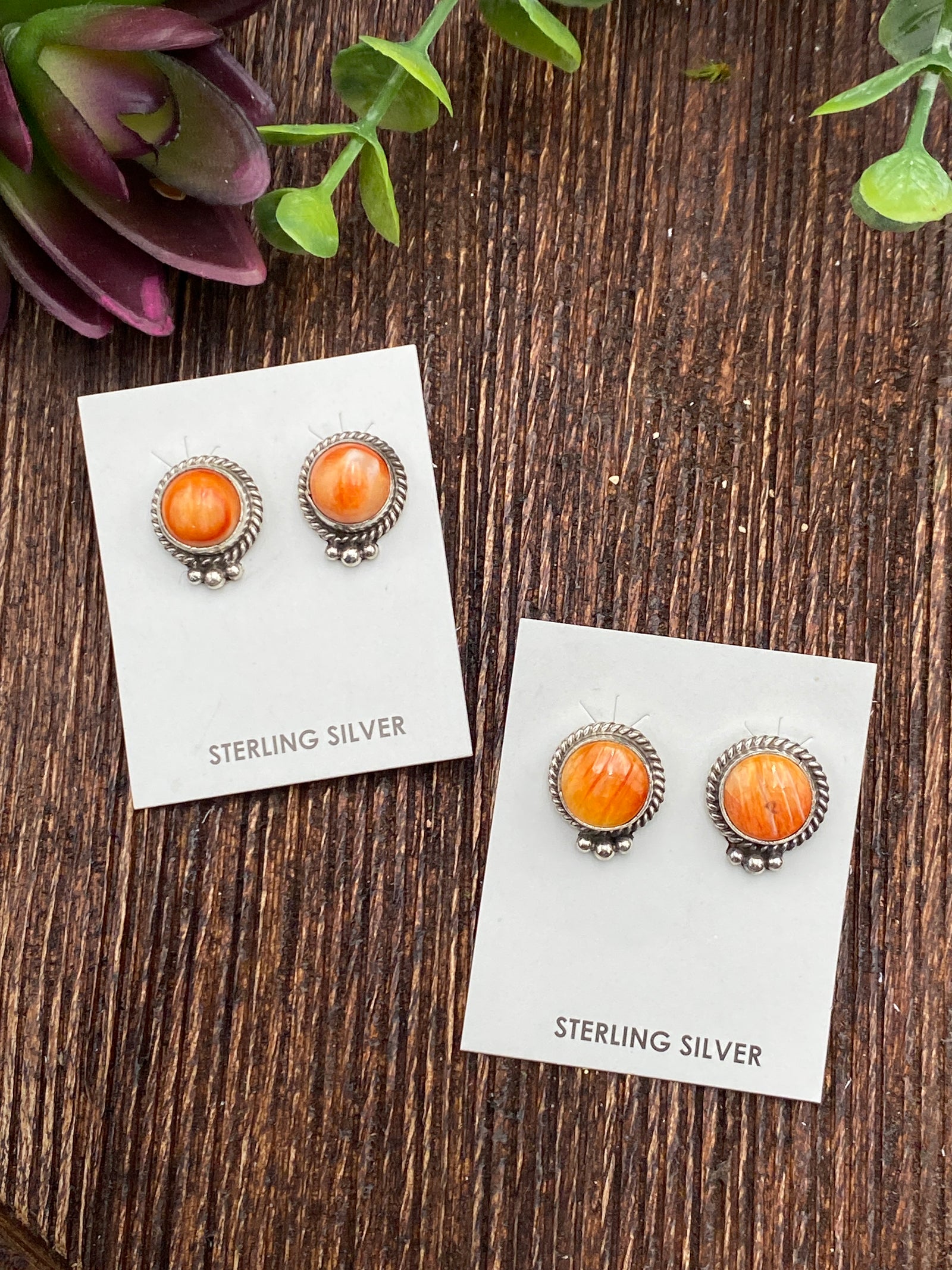 Della Round Spiny Sterling Roped Silver Earrings With Lower Bead Detail