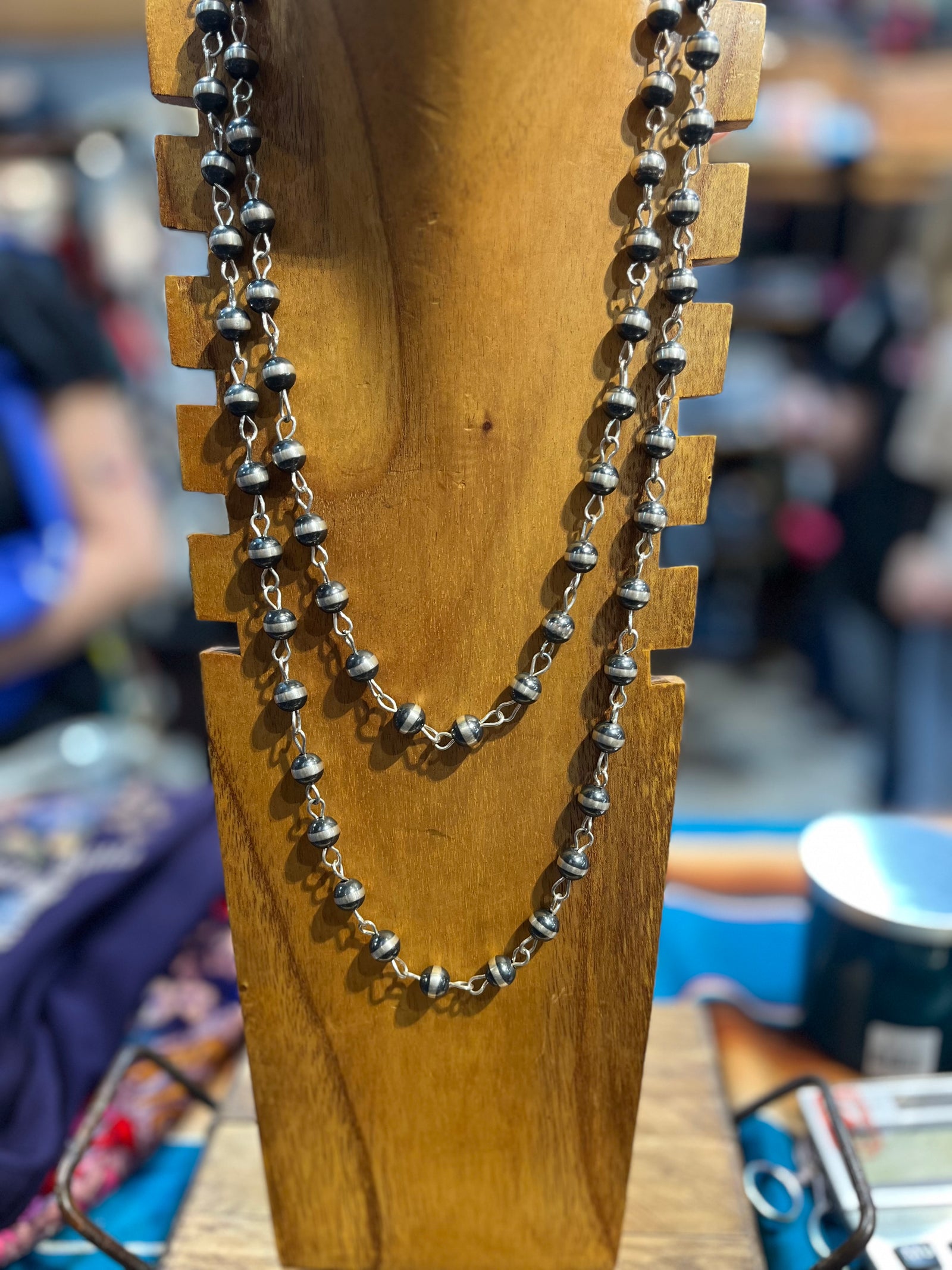 Gio Sterling Silver Rosary Style 8mm Navajo Necklace - 36"