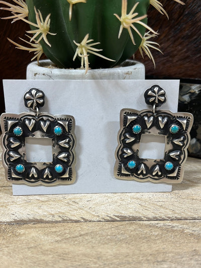 Concho Stone Stamped & Embossed Sterling Earrings