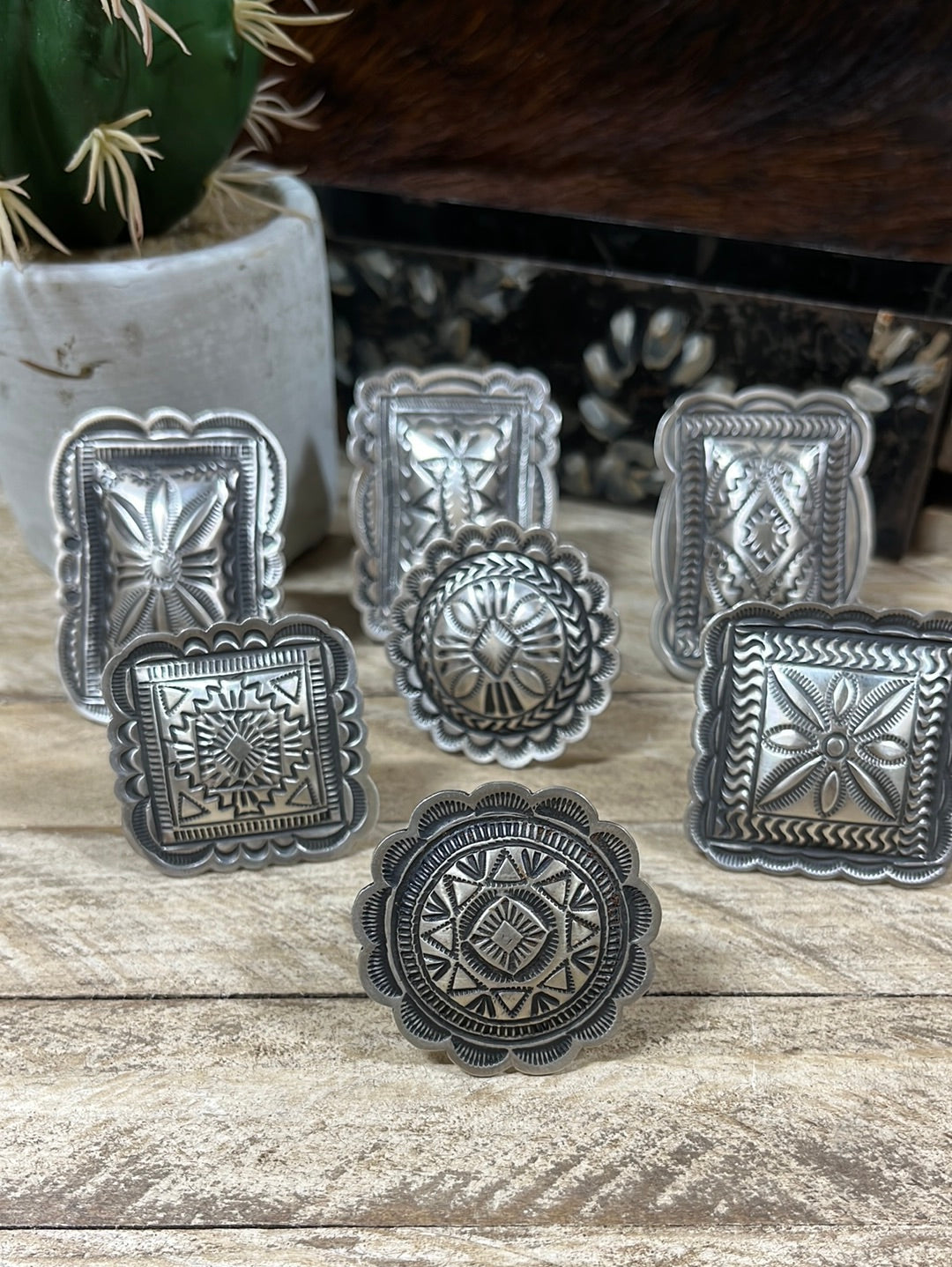 Bristol Stamped Scallop Concho Sterling Ring - Adjustable