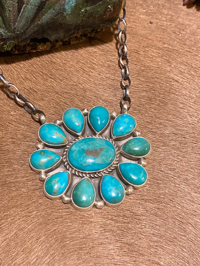 Berkeley Turquoise Multi Stone Flower Sterling Necklace - 20"